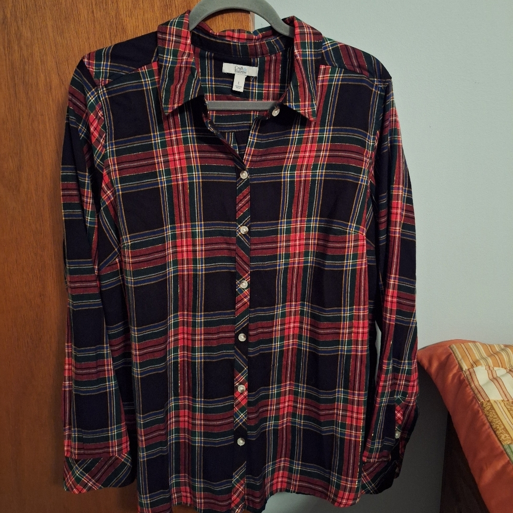 Final Price* Croft & Barrow Women's Red Bla K Plaid Button-Down Shirt Size L